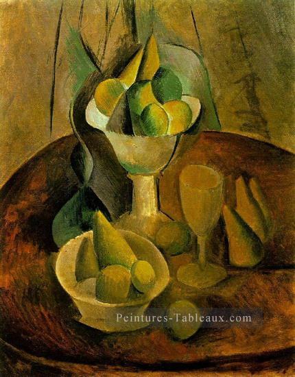 Compotiers fruits et verre 1908 Cubisme Peintures à l'huile
